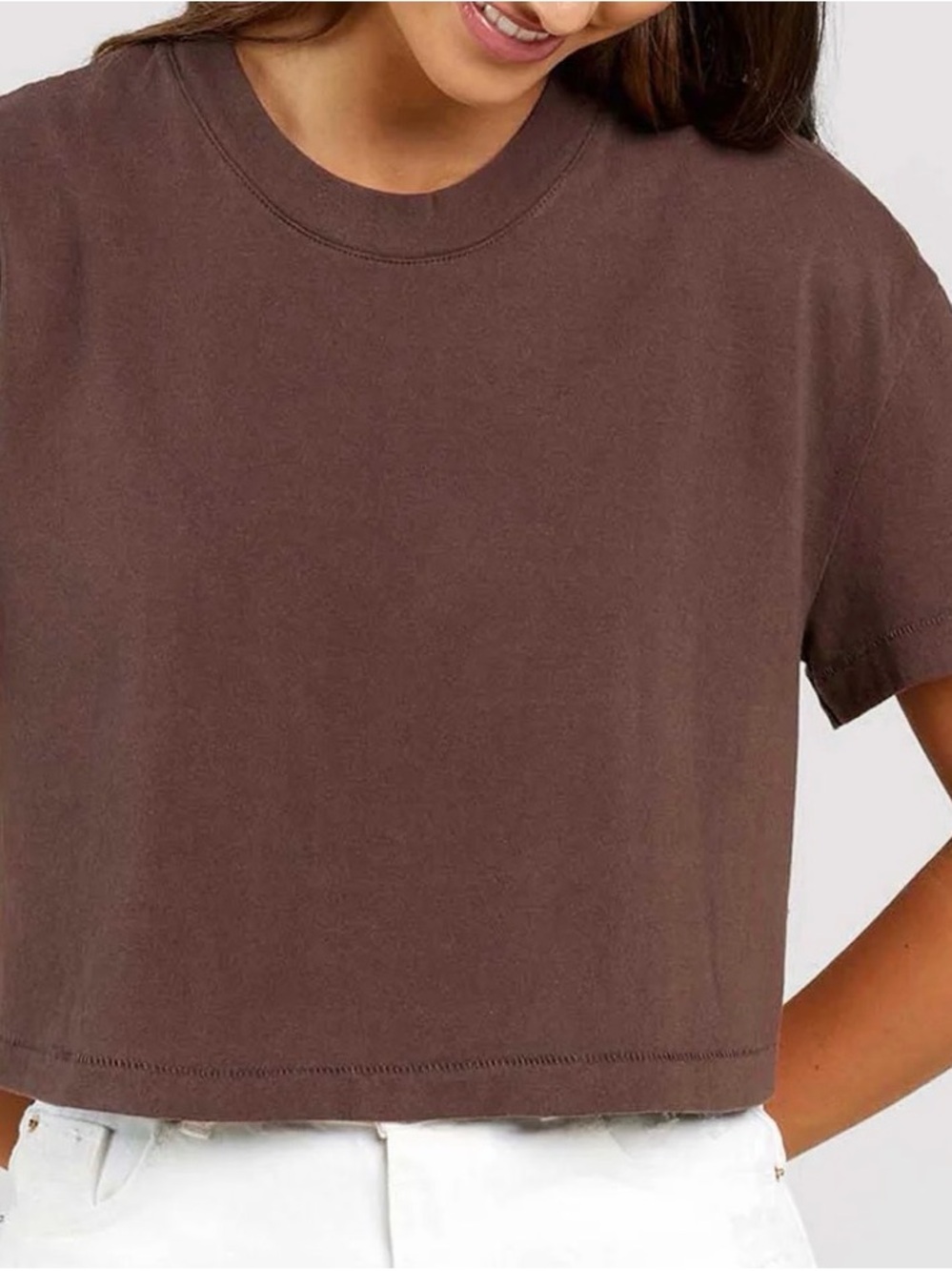 nuuds Brown Cropped Crewneck Tee